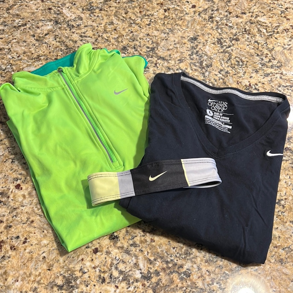 NIKE bundle | 3 pieces: 2 long sleeve workout tops (M, L) + 1 headband